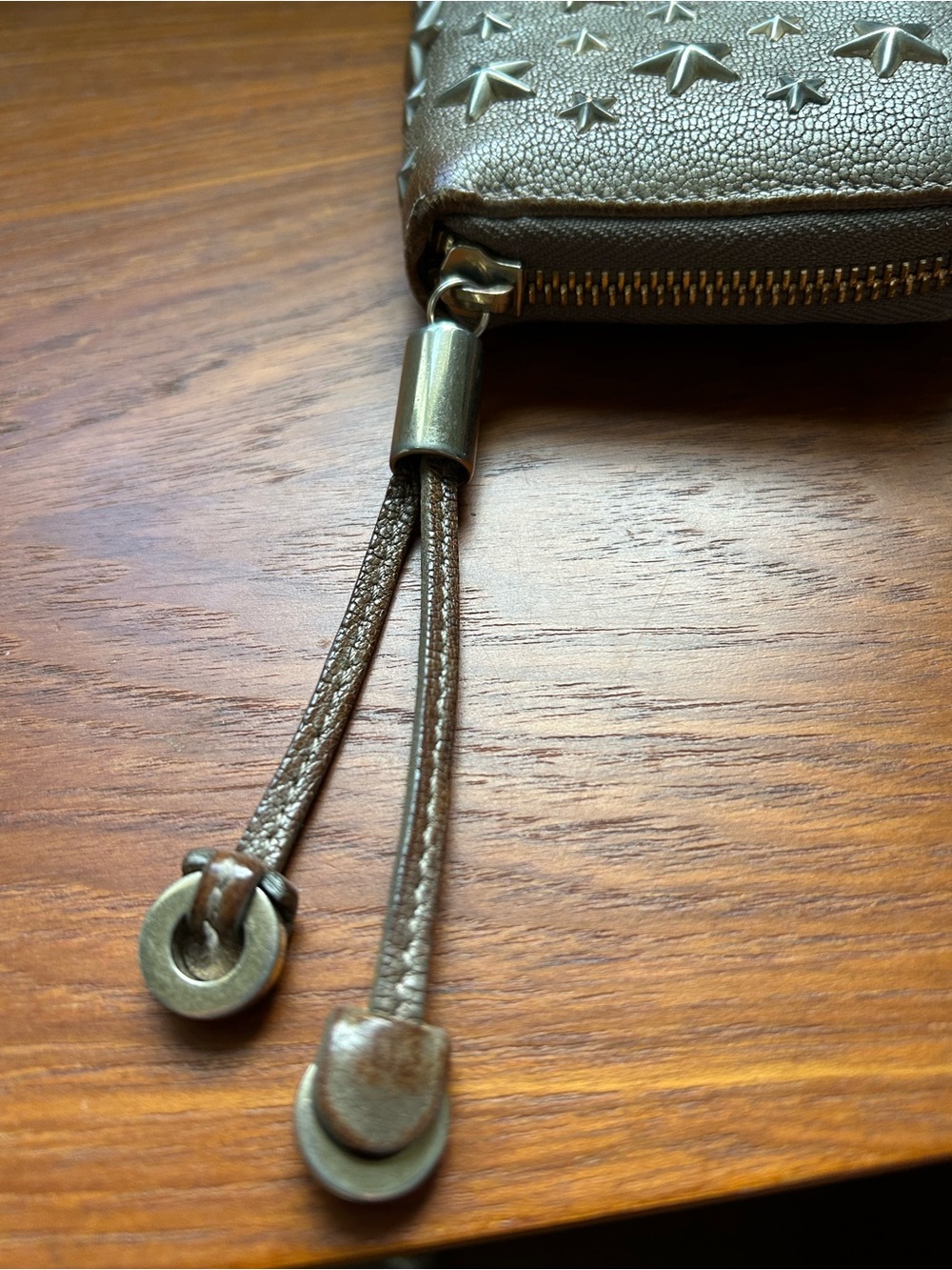 Jimmy Choo Filipa Metallic Silver Star-Studded Zip-Around Continental Wallet - Picture 14 of 14